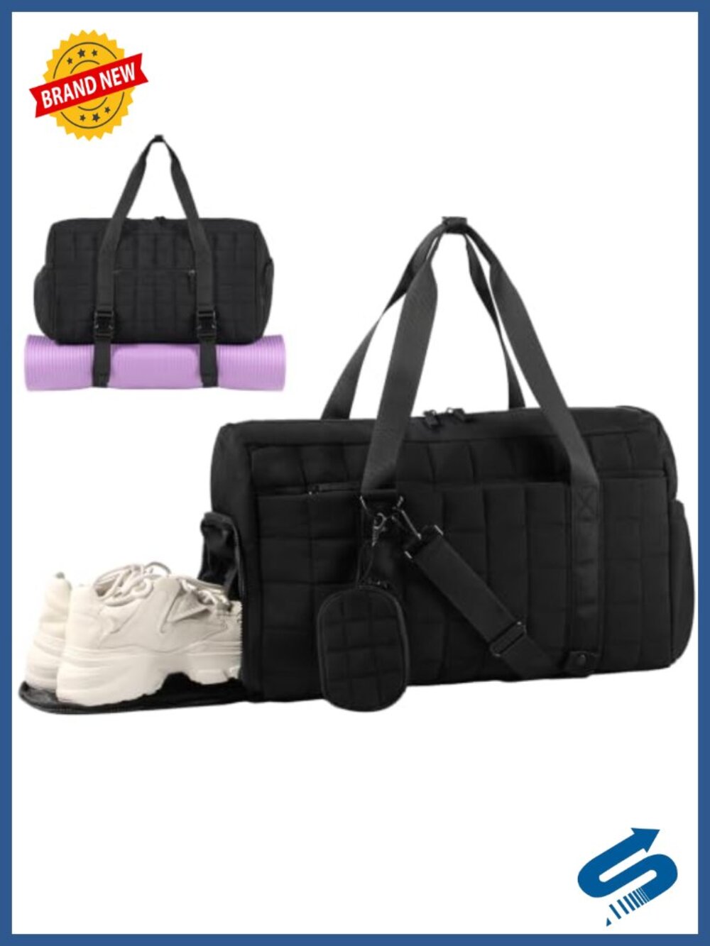 Large Puffy Gym Duffel Bag with Yoga Mat Holder Taslon